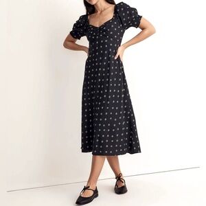 Madewell Black Midi Dress with White Dot Floral Print
